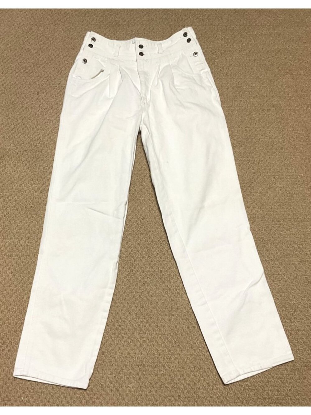 Vtg 90s High Rise White Pleated Front Straight Leg Cotton Jeans Sz 32 by Weekend